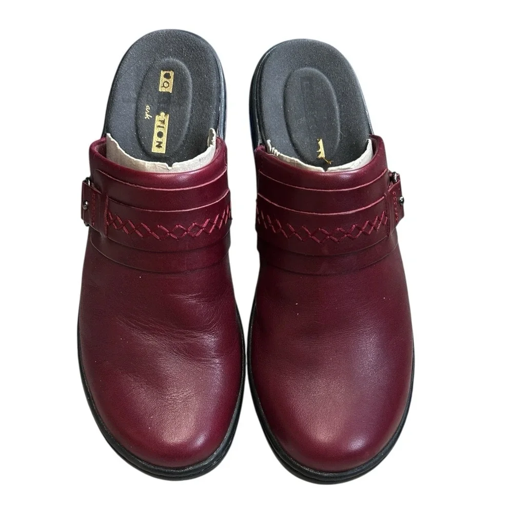 CLARKS Delana Amber Mule Womens 8 Red Leather Slip On Comfort Wedge Clog - Picture 4 of 10